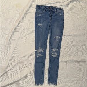 American Eagle Outfitters Ripped Mid-Blue jeggings
